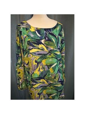 Jessica Rose Women's XL Blue Floral Long Sleeve Blouse Boat Neck